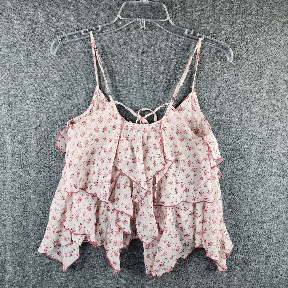 Abercrombie & Fitch Cami Womens XS 140F0138 Pink Floral Ruffle Boho EUC